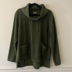 CMC Color Me Cotton Corduroy Pullover Green Size L Cowl Neck Lagenlook Artsy